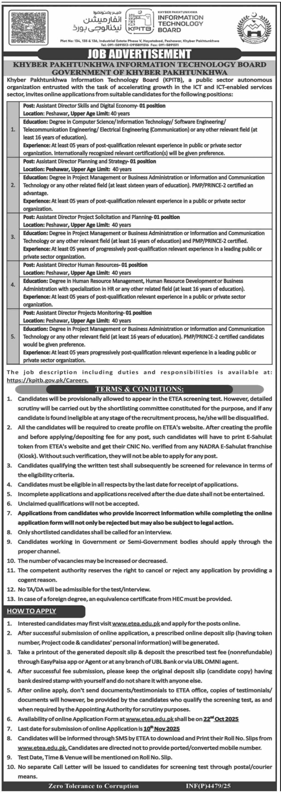 Information Technology Board KPITB Jobs 2025